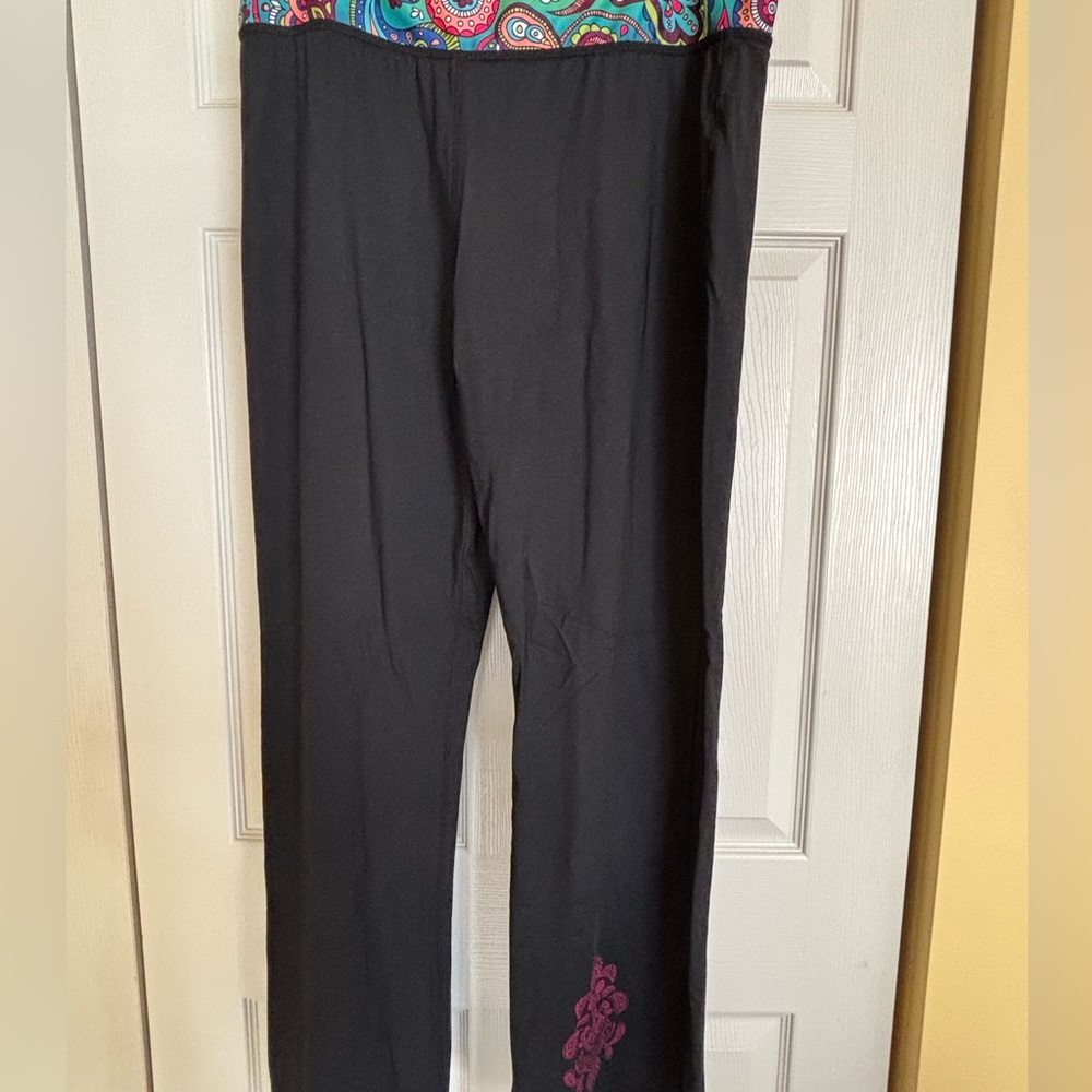 Disney Black Leggings with Colorful Paisley Waistband